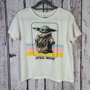 Star Wars Mandalorian Grogu T-Shirt Graphic Tee Medium Ivory Short Sleeve Top‎